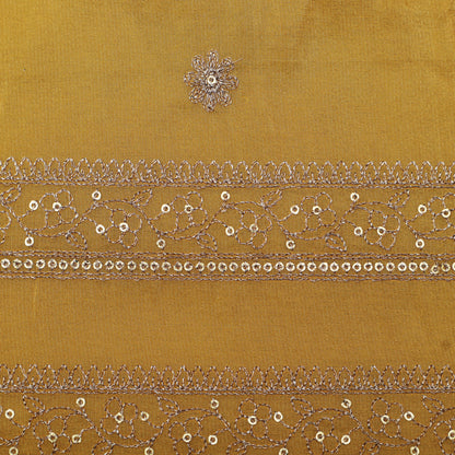 Yellow Color Tissue Zari Embroidery Fabric