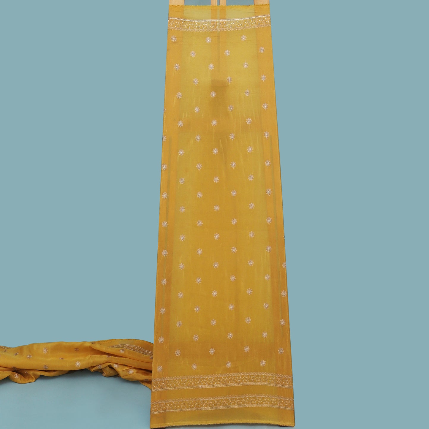 Yellow Color Tissue Zari Embroidery Fabric