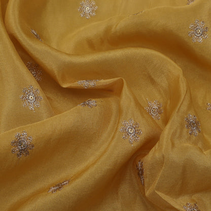 Yellow Color Tissue Zari Embroidery Fabric