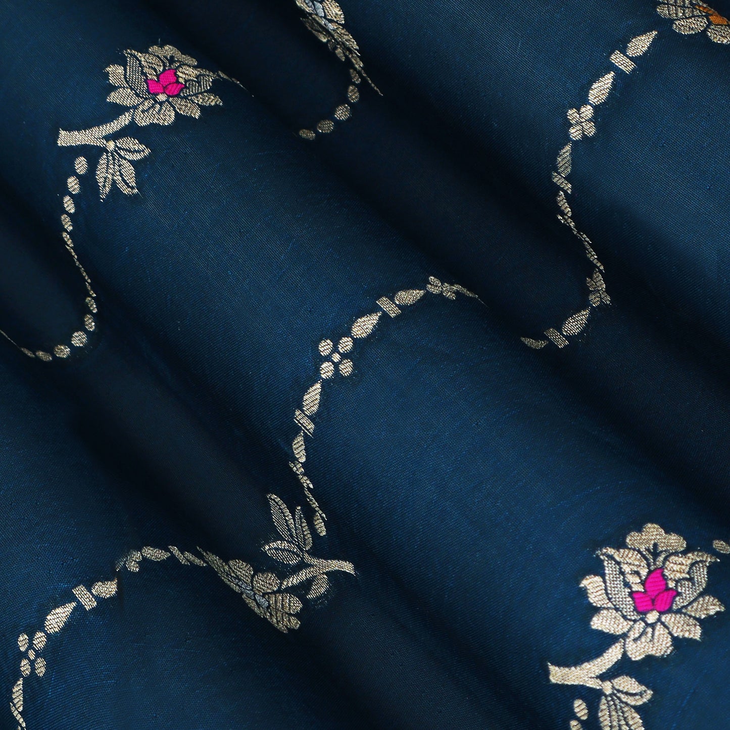 Teal Blue Color Katan Meena Brocade Fabric