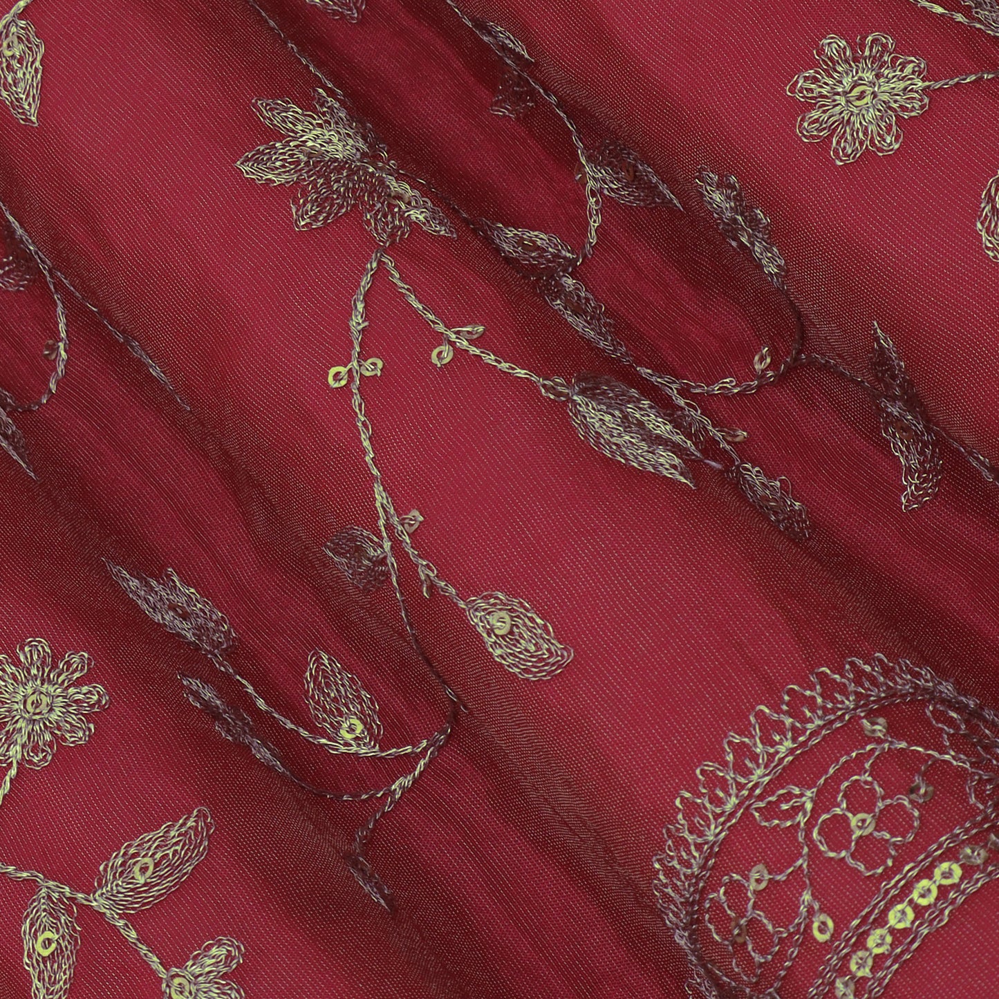 Magenta Color Tissue Zari Embroidery Fabric