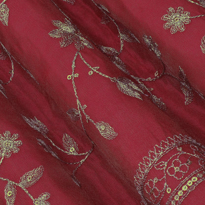 Magenta Color Tissue Zari Embroidery Fabric