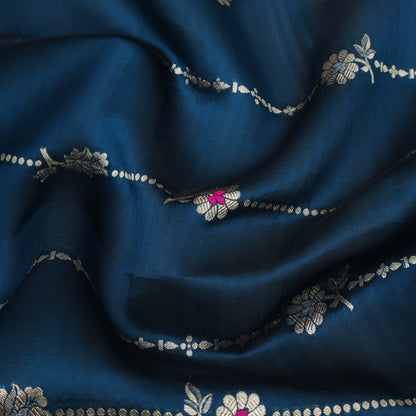 Teal Blue Color Katan Meena Brocade Fabric