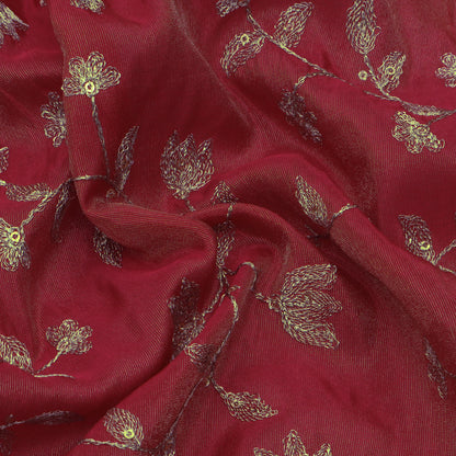 Magenta Color Tissue Zari Embroidery Fabric