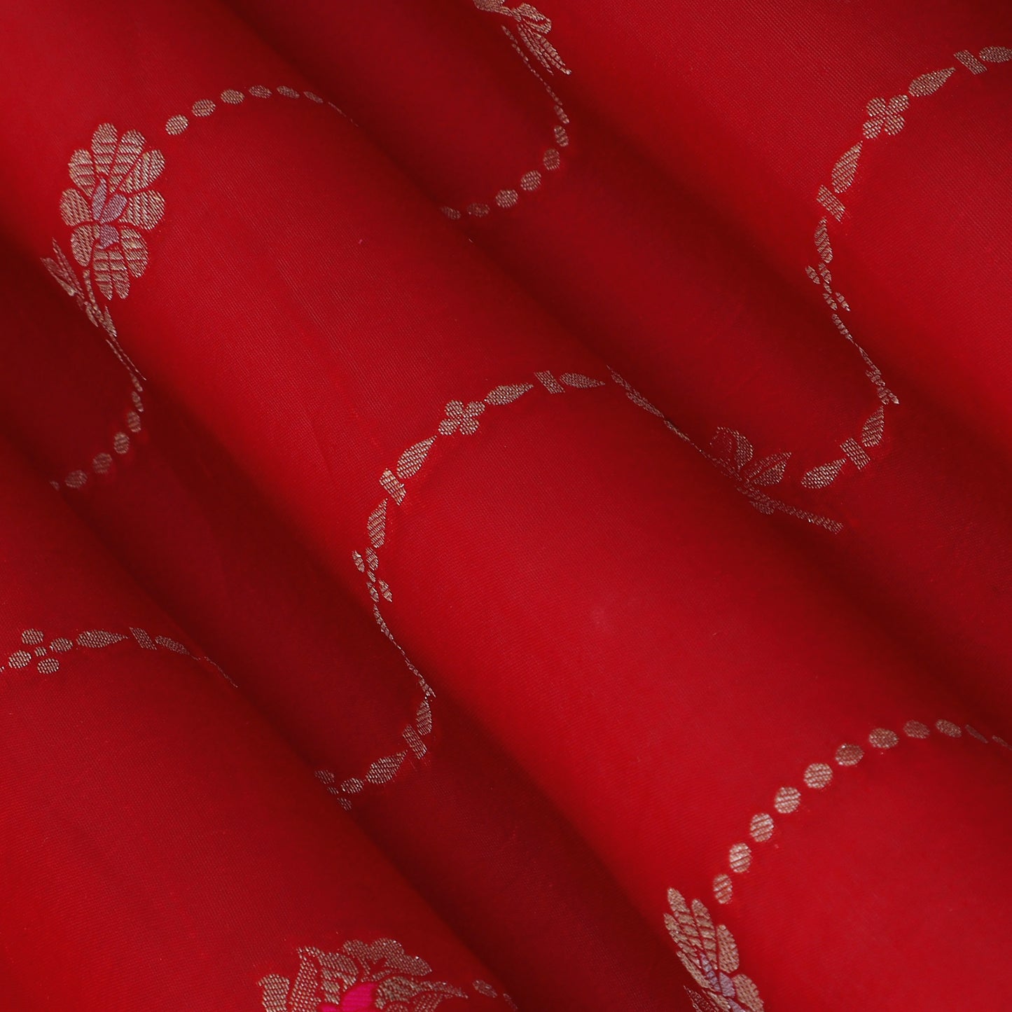 Red Color Katan Meena Brocade Fabric