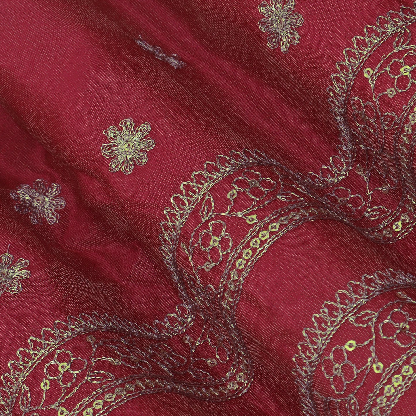 Magenta Color Tissue Zari Embroidery Fabric