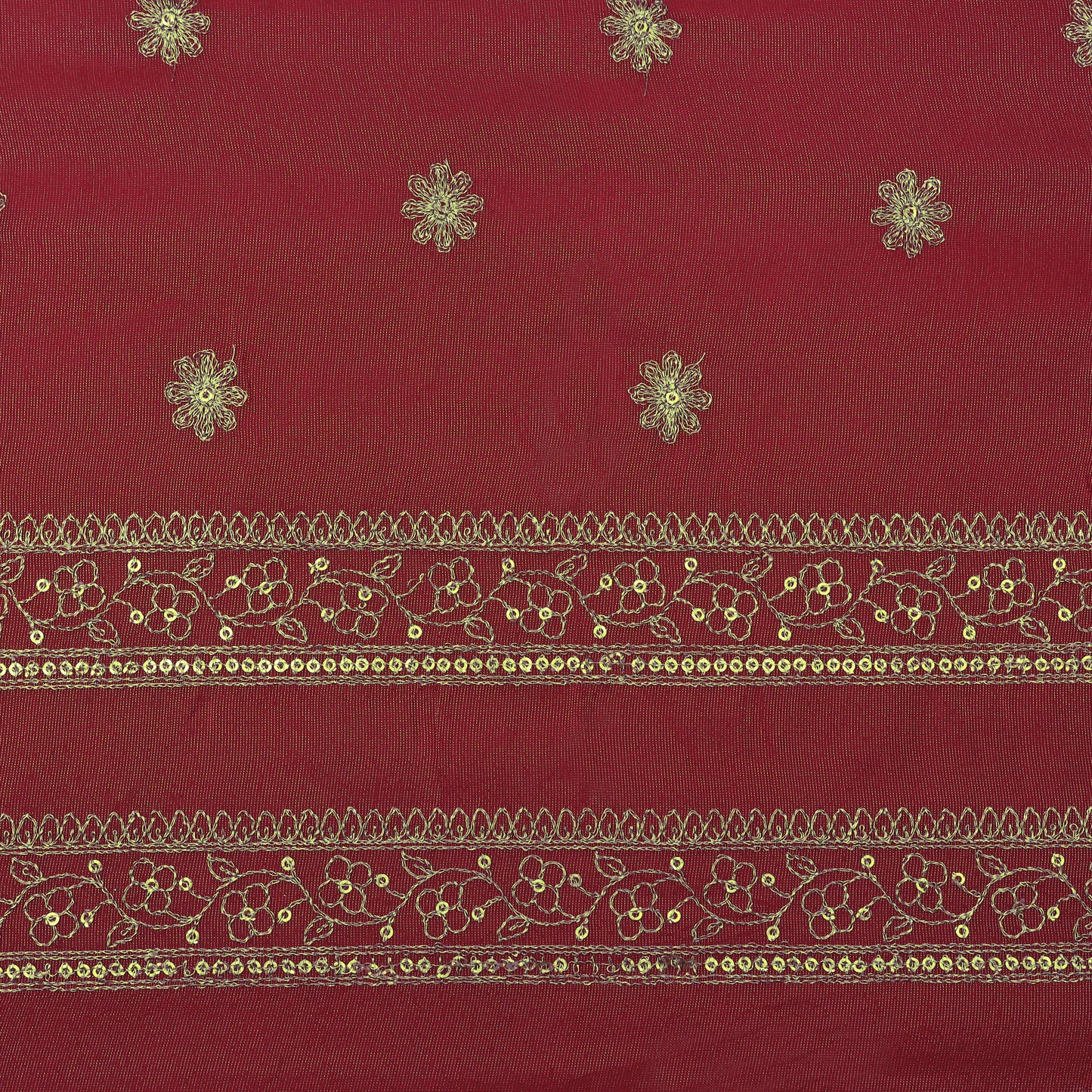 Magenta Color Tissue Zari Embroidery Fabric