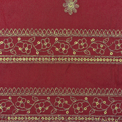 Magenta Color Tissue Zari Embroidery Fabric