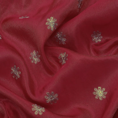 Magenta Color Tissue Zari Embroidery Fabric