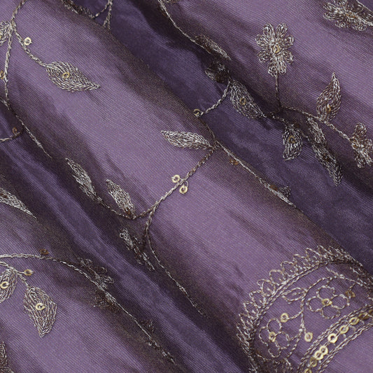 Purple Color Tissue Zari Embroidery Fabric