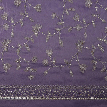 Purple Color Tissue Zari Embroidery Fabric