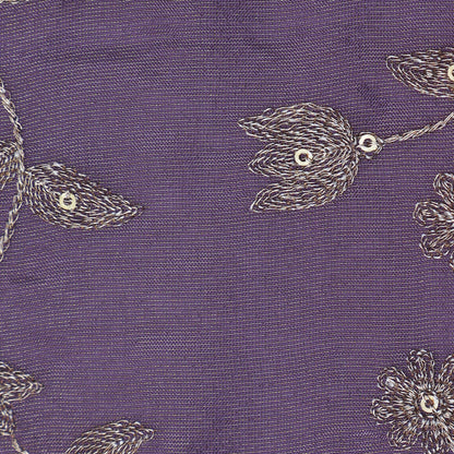 Purple Color Tissue Zari Embroidery Fabric