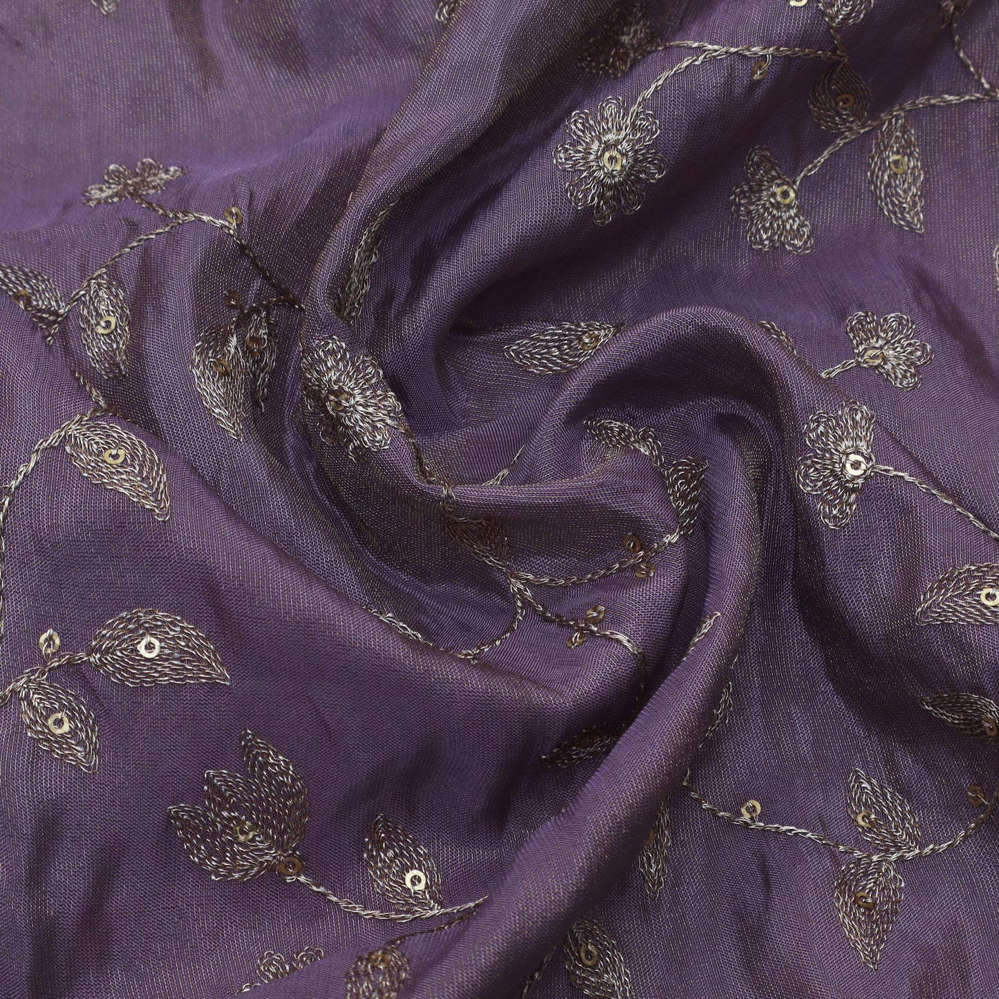 Purple Color Tissue Zari Embroidery Fabric