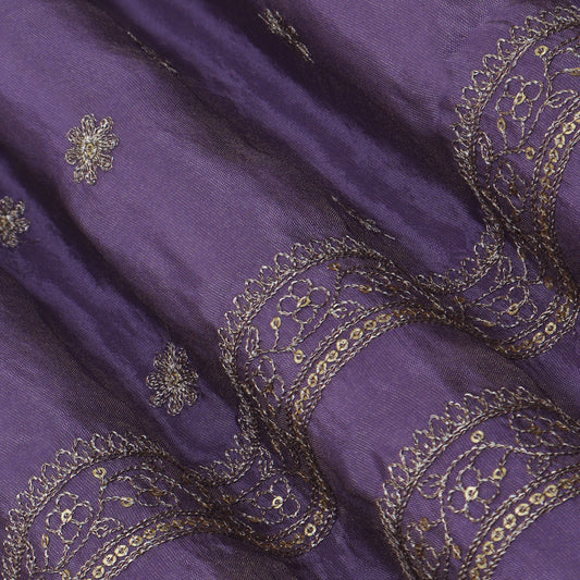 Purple Color Tissue Zari Embroidery Fabric