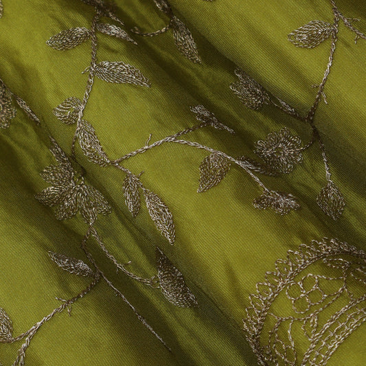 Mehandi Green Color Tissue Zari Embroidery Fabric