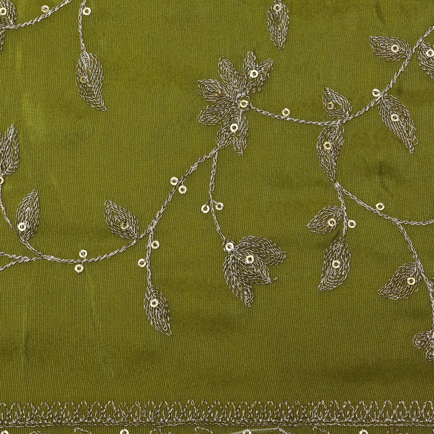 Mehandi Green Color Tissue Zari Embroidery Fabric