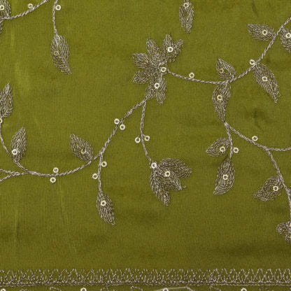 Mehandi Green Color Tissue Zari Embroidery Fabric