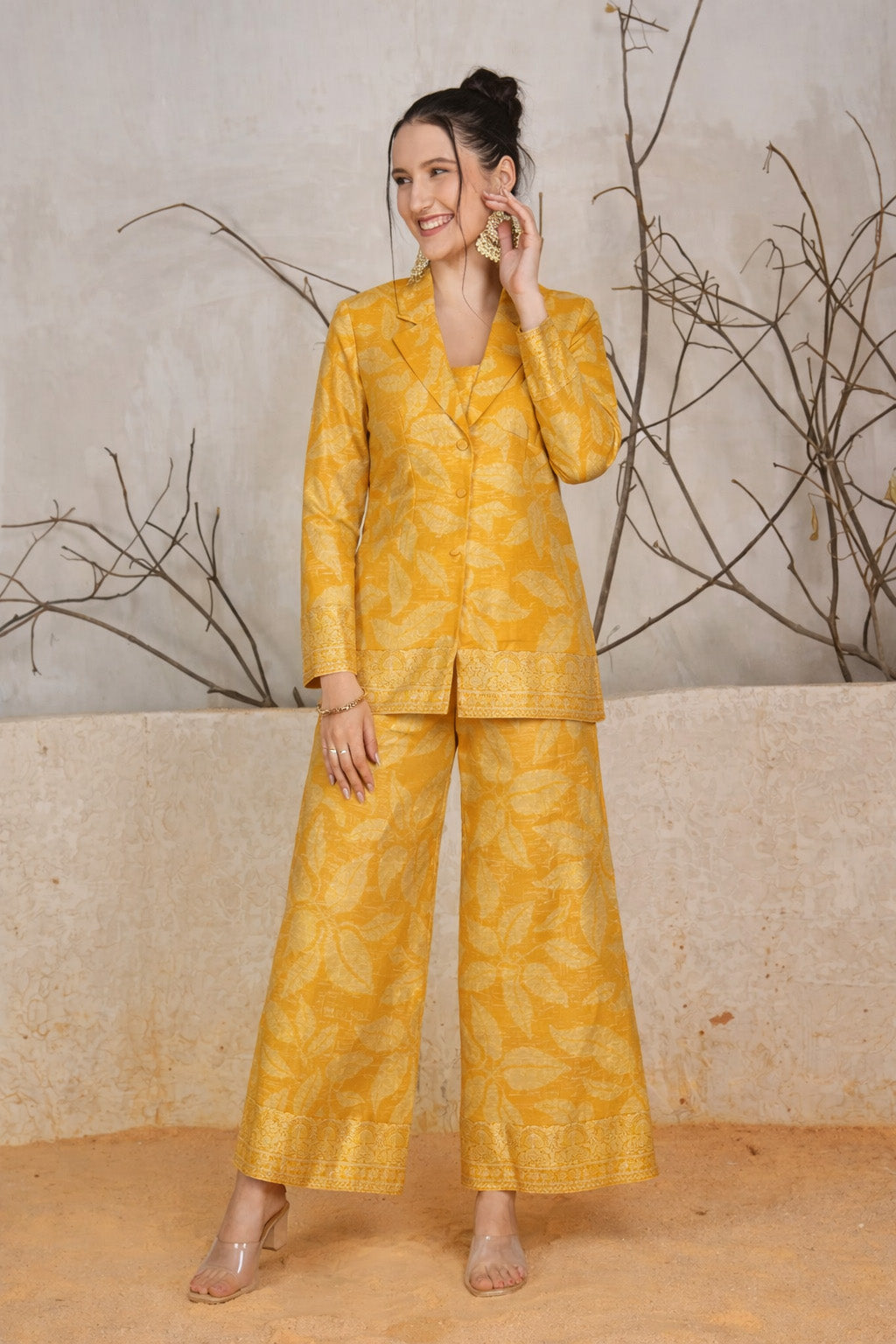 Yellow Color Dupion Print Fabric