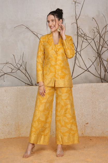 Yellow Color Dupion Print Fabric