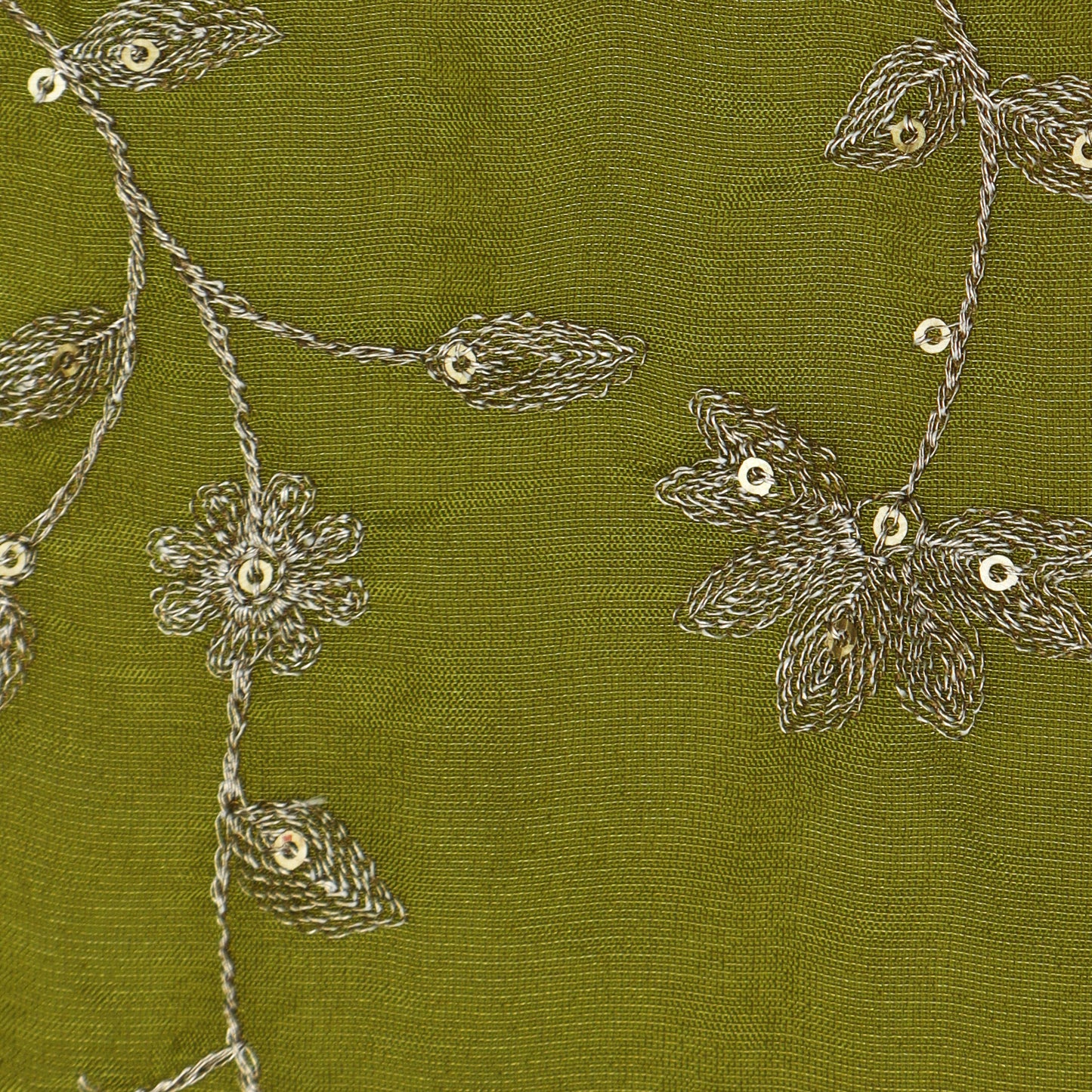 Mehandi Green Color Tissue Zari Embroidery Fabric