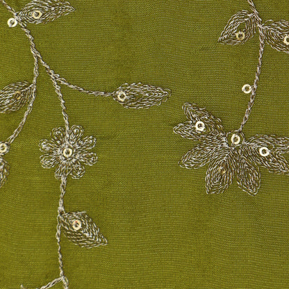 Mehandi Green Color Tissue Zari Embroidery Fabric