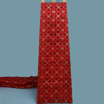 Red Color Katan Meena Brocade Fabric