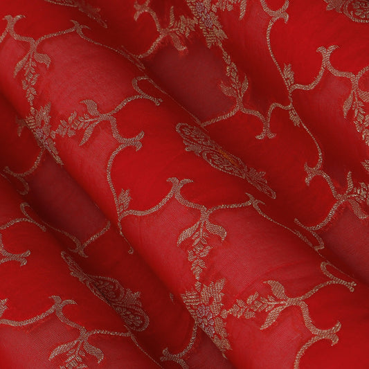 Red Color Katan Meena Brocade Fabric