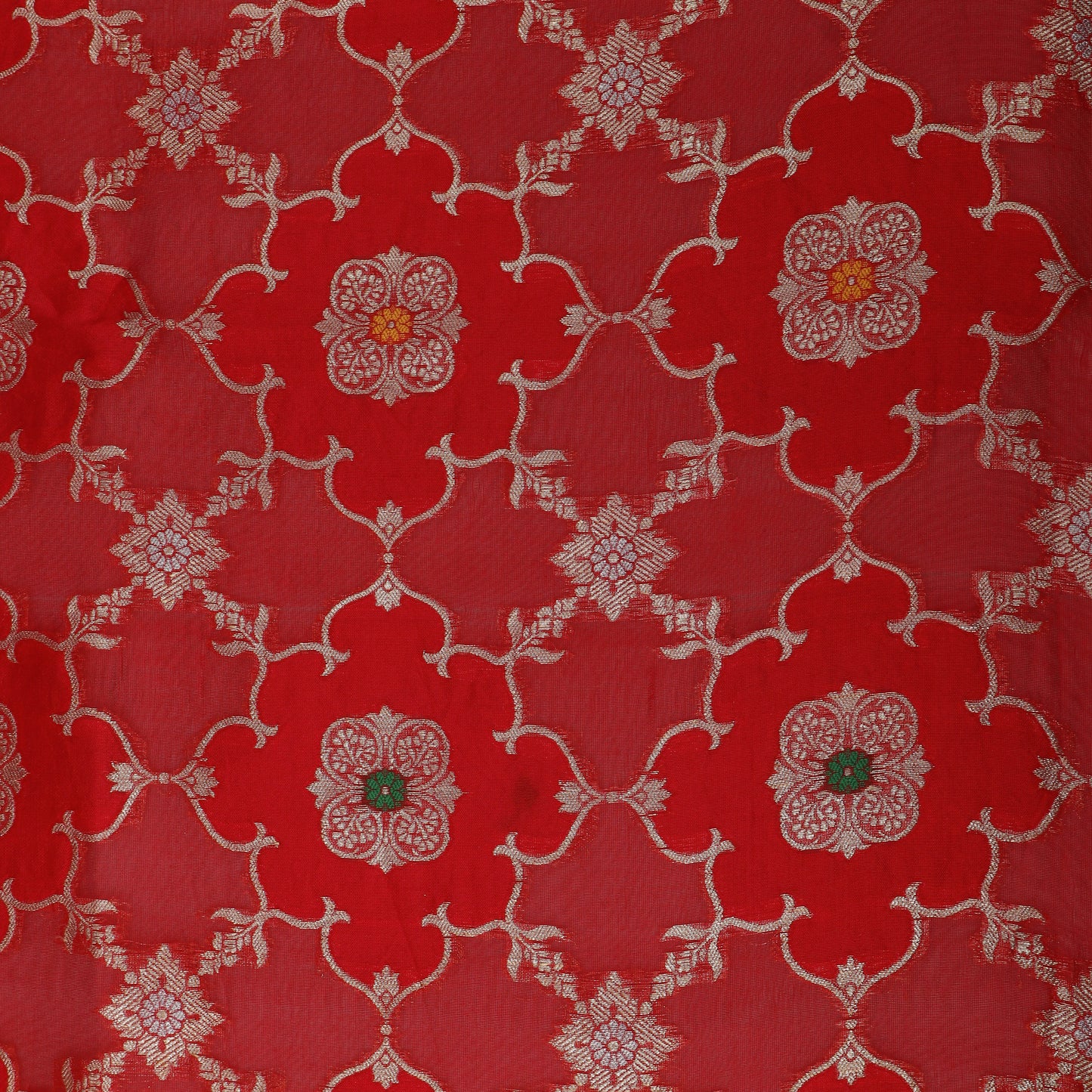 Red Color Katan Meena Brocade Fabric