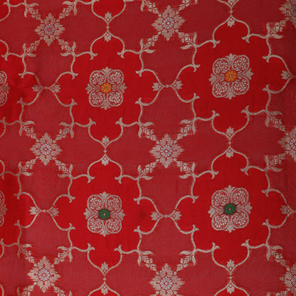 Red Color Katan Meena Brocade Fabric