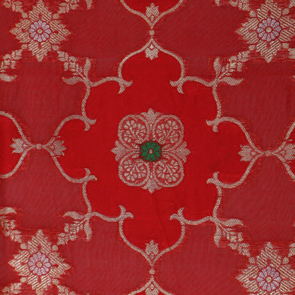 Red Color Katan Meena Brocade Fabric