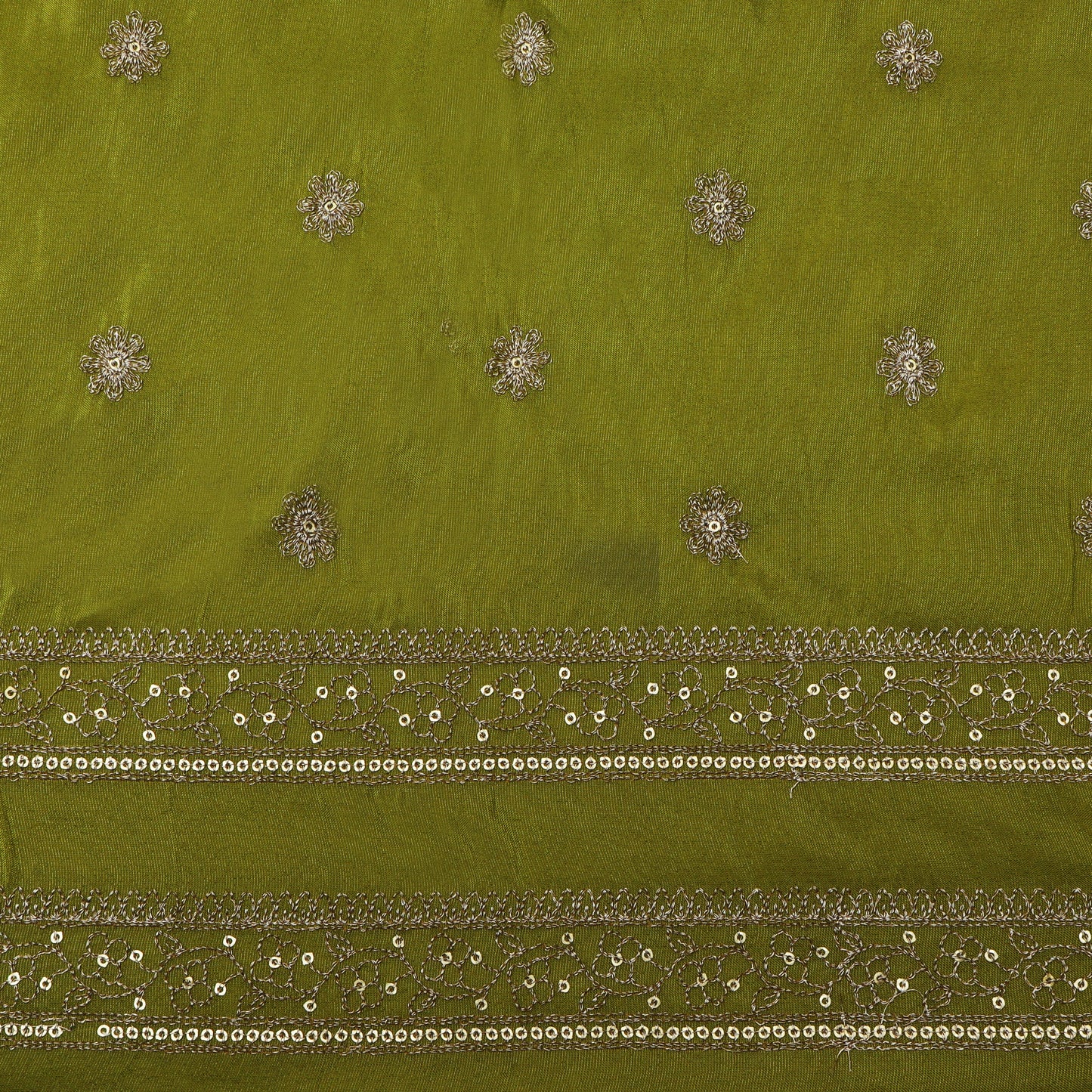 Mehandi Green Color Tissue Zari Embroidery Fabric