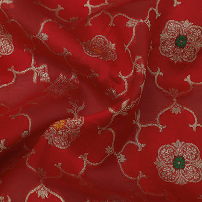 Red Color Katan Meena Brocade Fabric