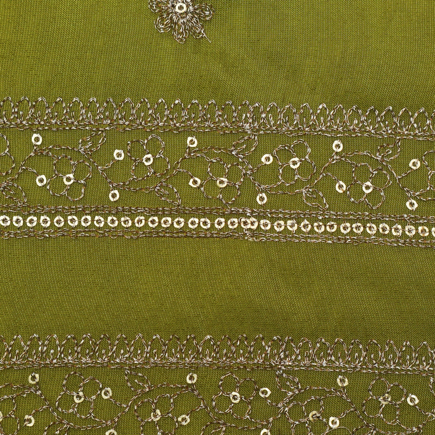 Mehandi Green Color Tissue Zari Embroidery Fabric