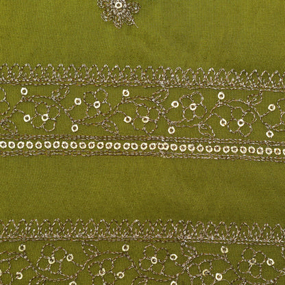 Mehandi Green Color Tissue Zari Embroidery Fabric