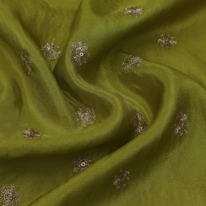 Mehandi Green Color Tissue Zari Embroidery Fabric