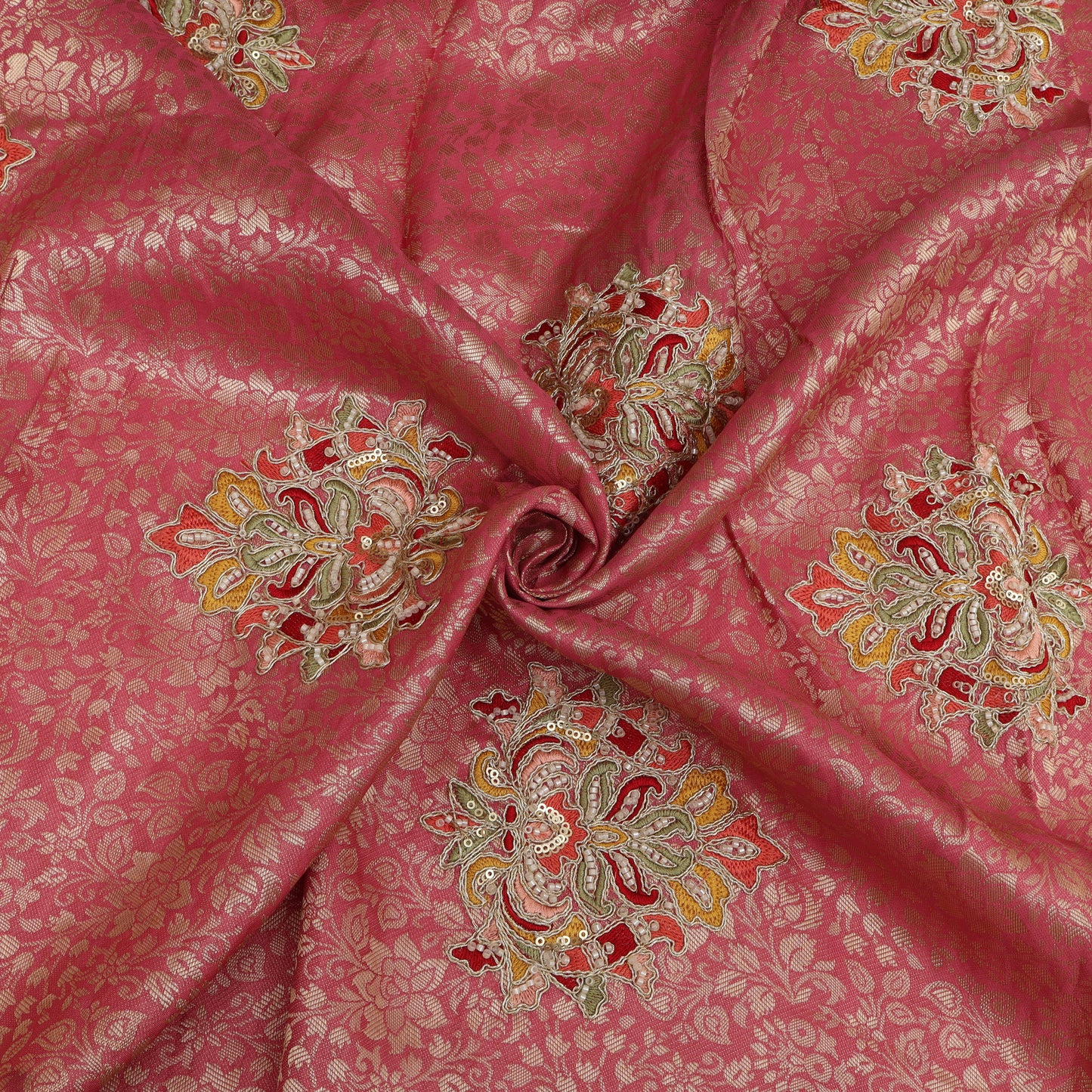 Dola Silk Zari Embroidery Fabric