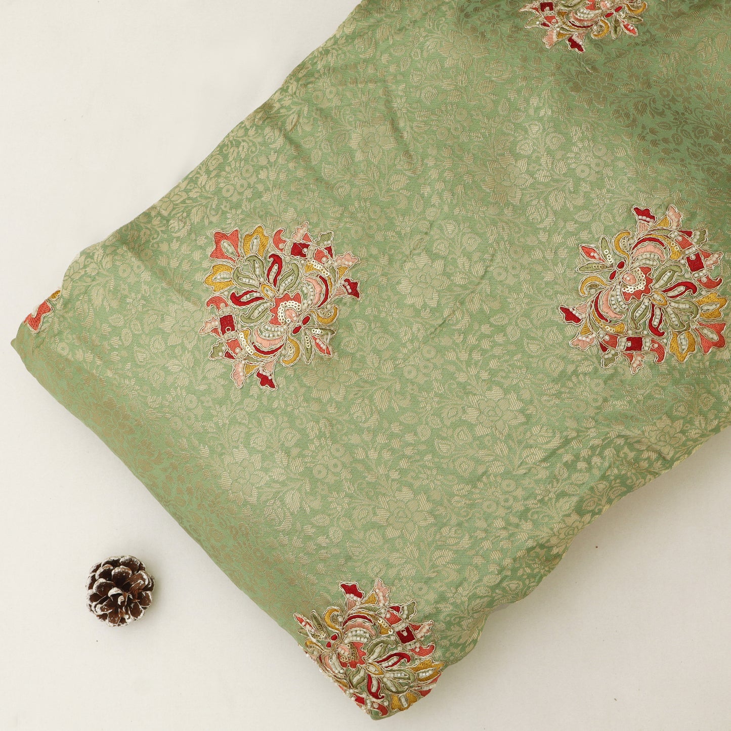 Dola Silk Zari Embroidery Fabric