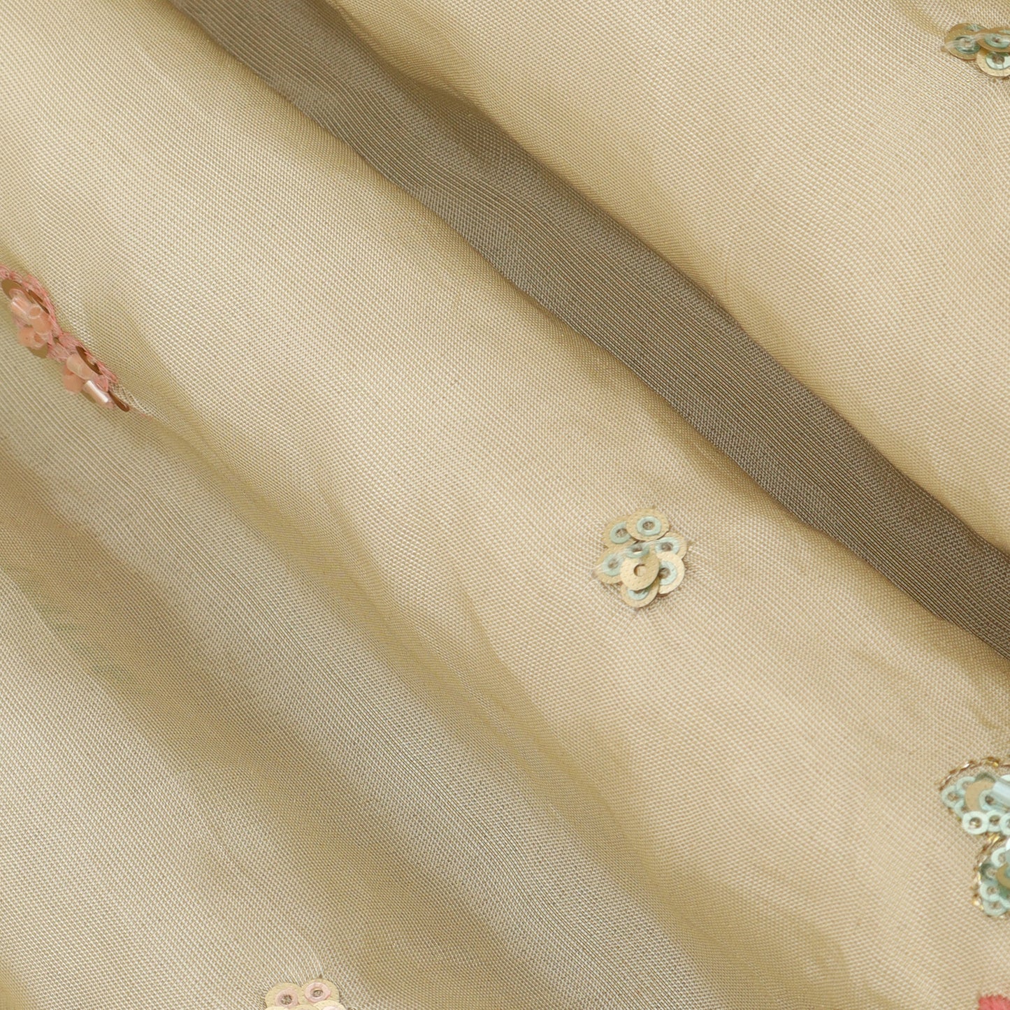 Beige Color Tissue Embroidery Fabric