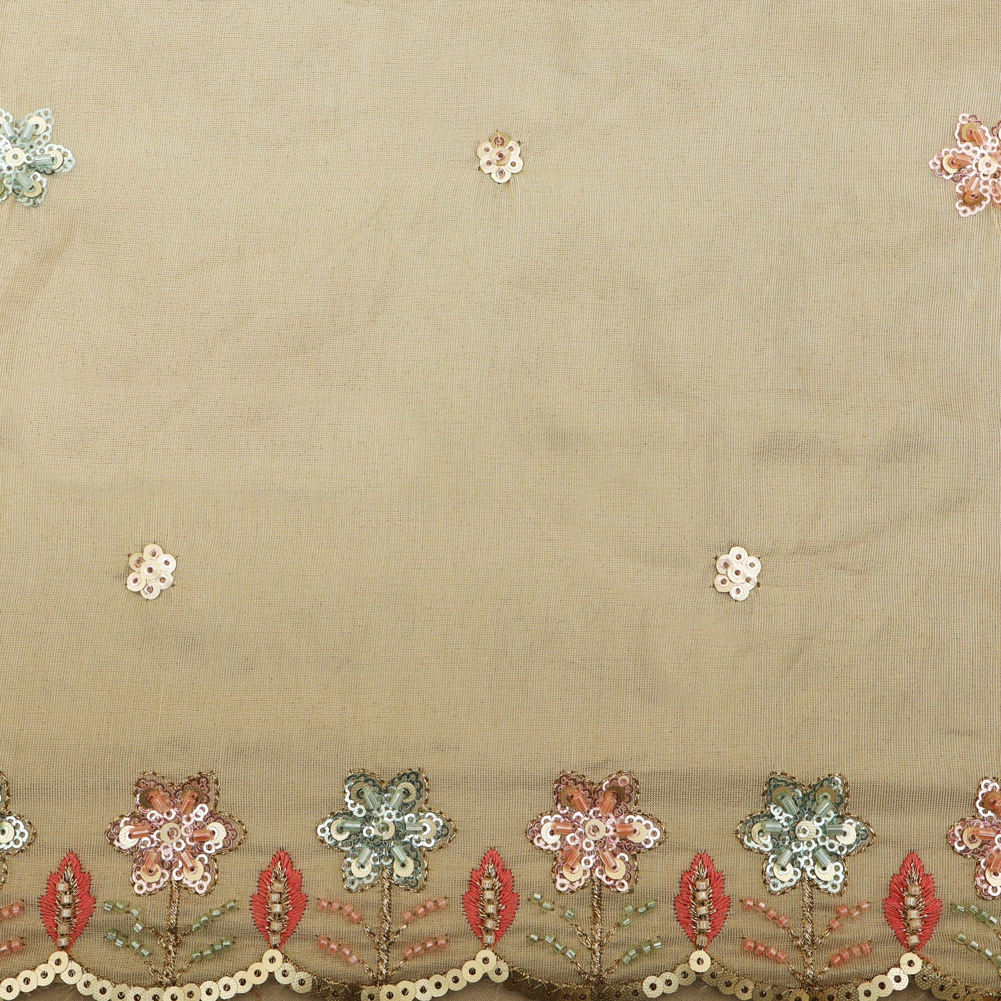 Beige Color Tissue Embroidery Fabric