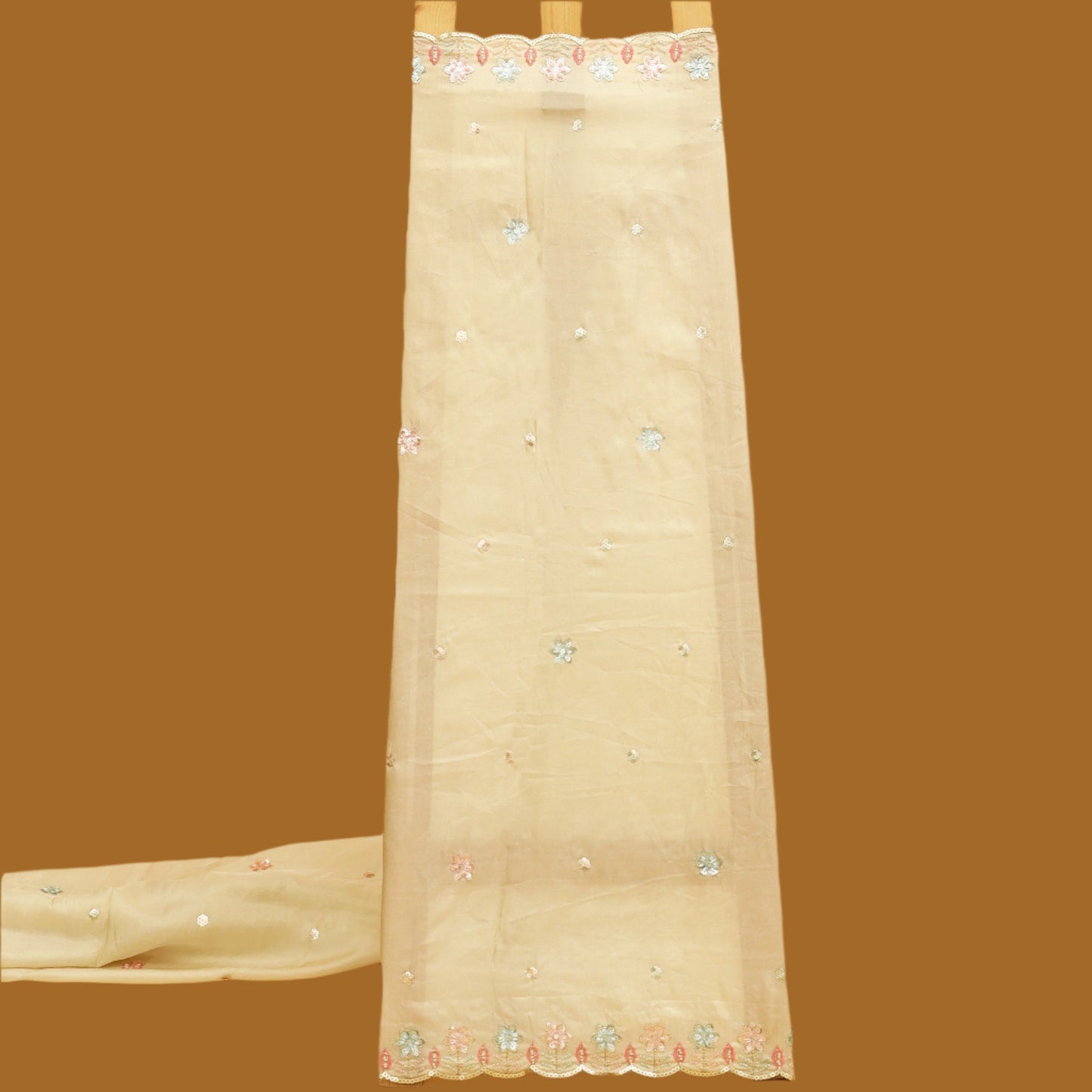 Beige Color Tissue Embroidery Fabric