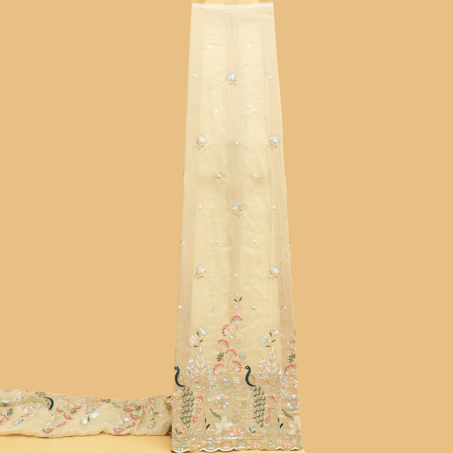 Beige Color Tissue Embroidery Fabric