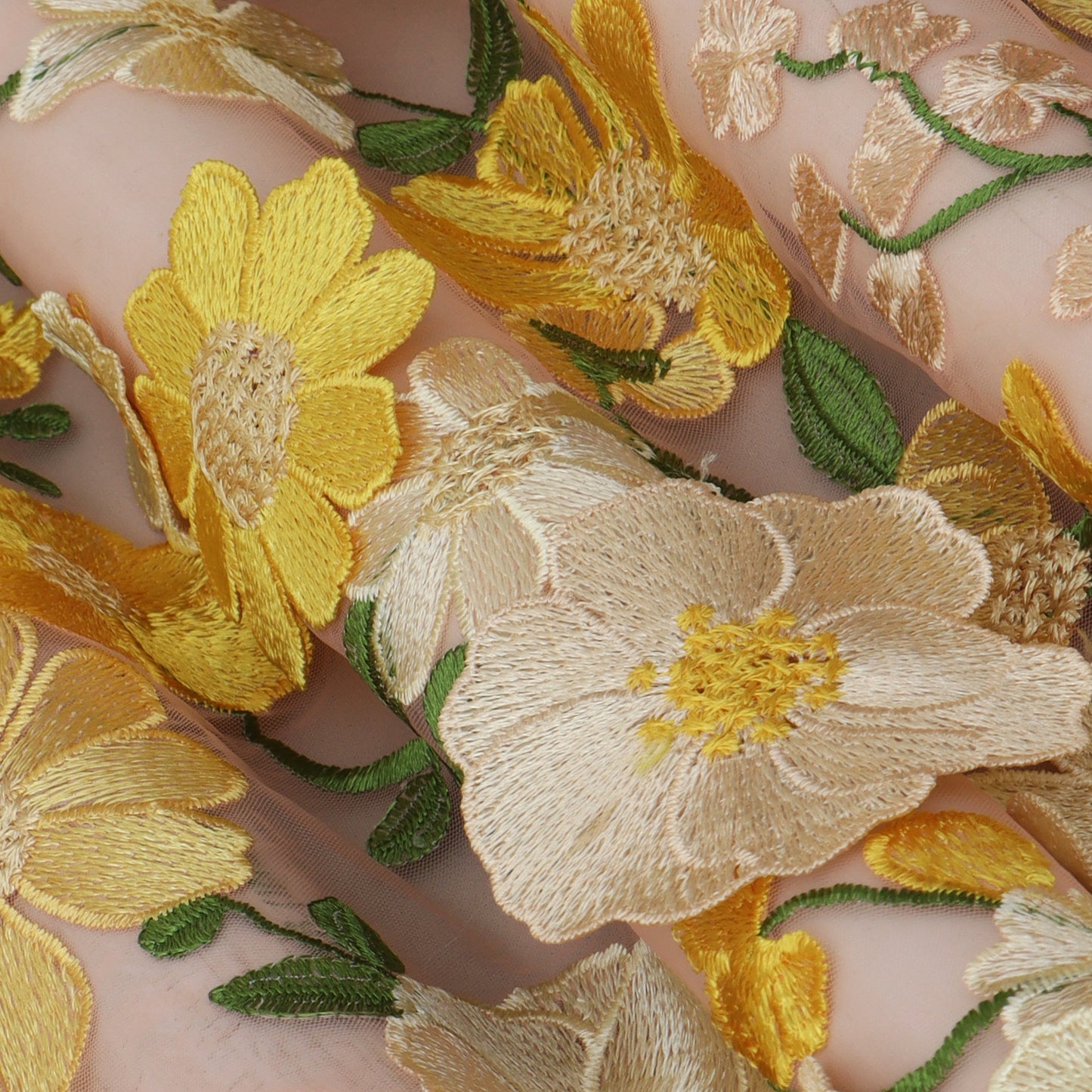 Peach Color Net Sequins Embroidery Fabric