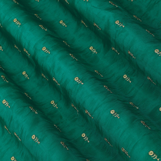 Teal Blue Mulberry Silk Embroidery