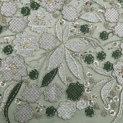 Green Color Net Sequins Embroidery Fabric