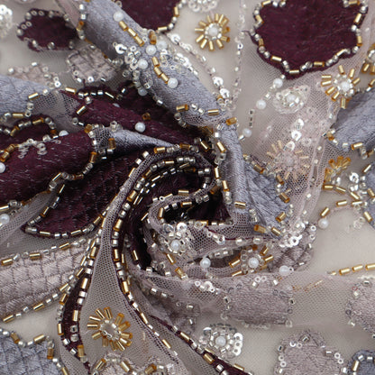 Onion Color Net Sequins Embroidery Fabric