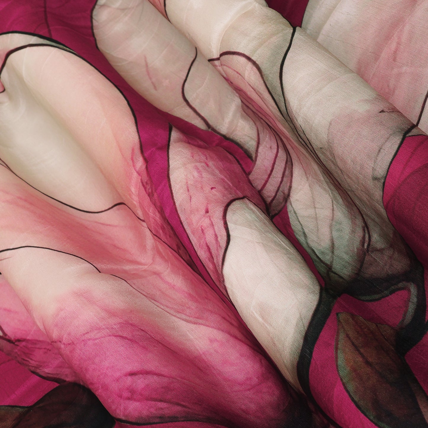 Dark Pink Crepe Hydra Print Fabric