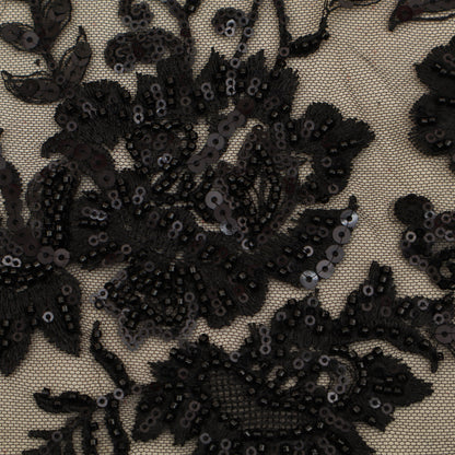 Black Color Net Sequins Embroidery Fabric