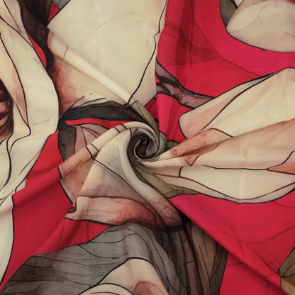 Pink Color Crepe Hydra Print Fabric