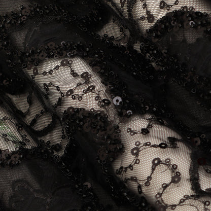 Black Color Net Sequins Embroidery Fabric