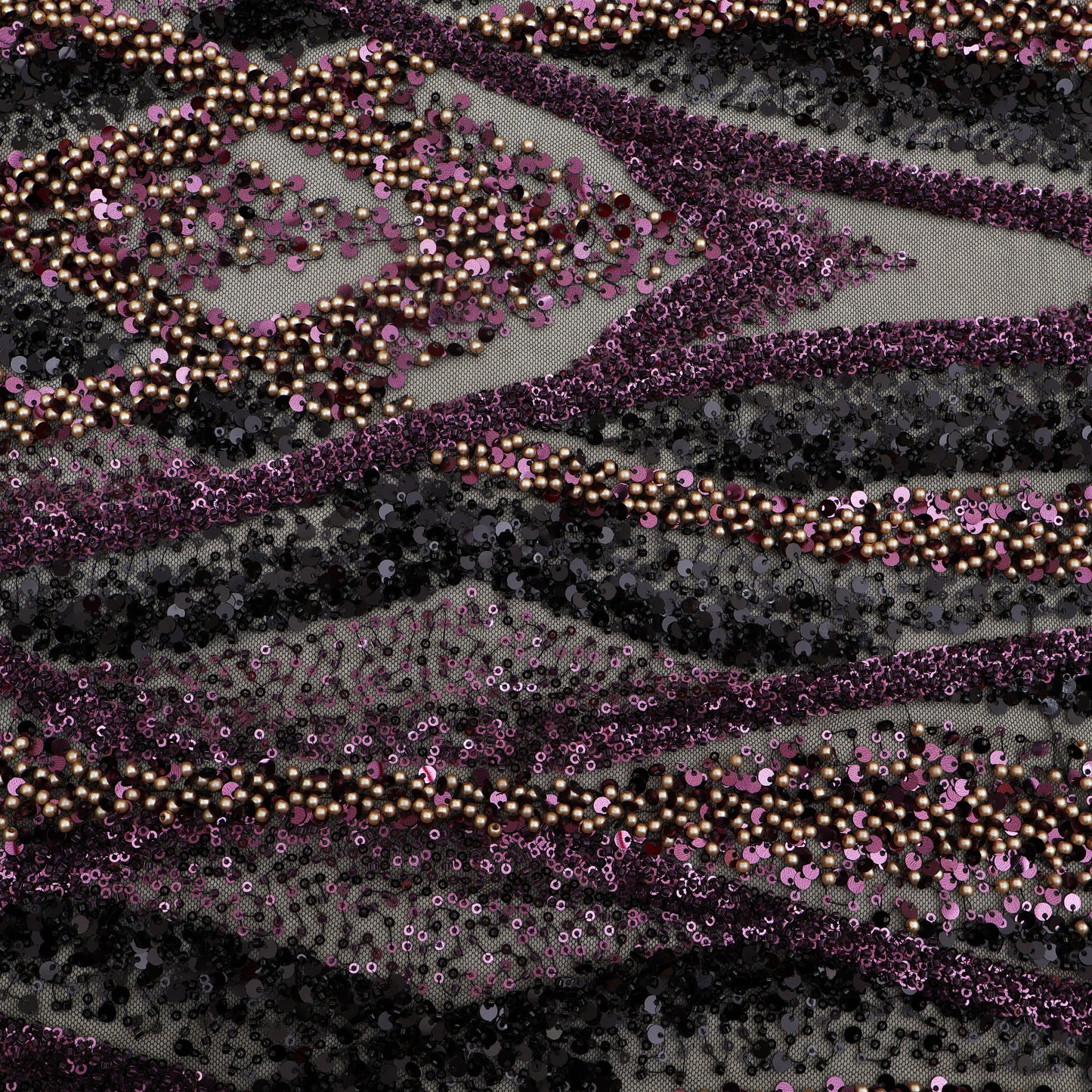 Black Color Net Sequins Embroidery Fabric